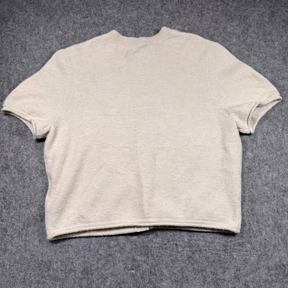H&M Divided Women Short‎ Sleeve Cardigan Sweater Beige Oatmeal Knit L 12388520 - Picture 2 of 7